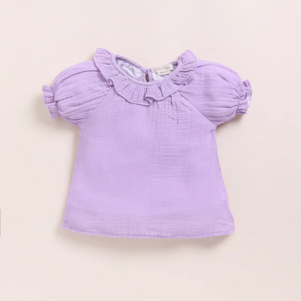 Cot &amp; Candy Baby Organic Muslin Frill Top Set - Lavender Haze