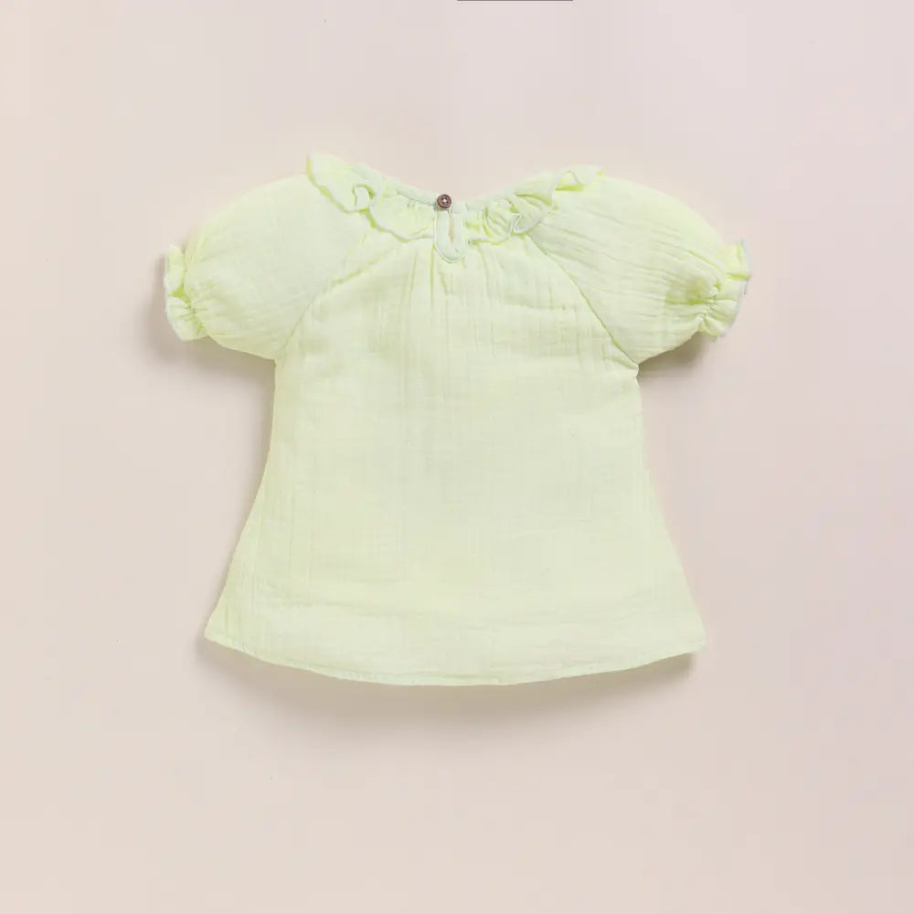 Cot &amp; Candy Baby Organic Muslin Frill Top Set-Pistachio Cream