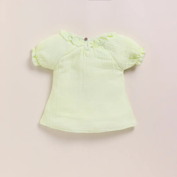 Cot &amp; Candy Baby Organic Muslin Frill Top Set-Pistachio Cream