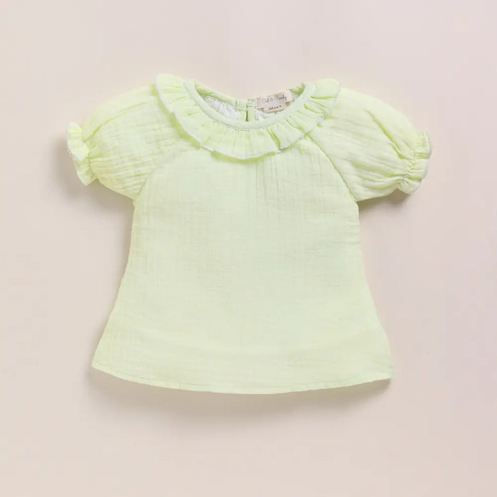 Cot &amp; Candy Baby Organic Muslin Frill Top Set-Pistachio Cream