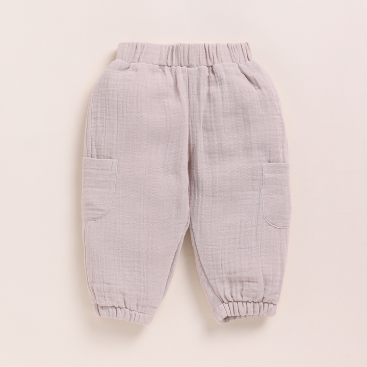 Cot &amp; Candy Baby Organic Muslin Short Sleeve Henley T-shirt With Lounge Pant Set-Cocoa Whisper + Oatmeal