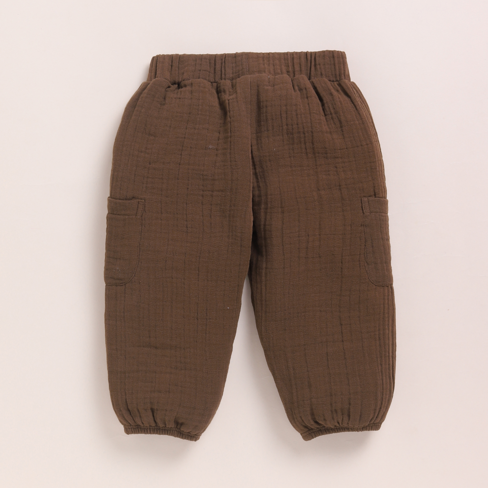 Cot &amp; Candy Baby Organic Muslin Short Sleeve Henley T-shirt With Lounge Pant Set-Cocoa Whisper
