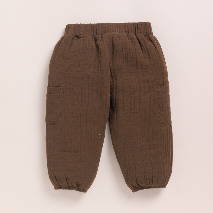 Cot &amp; Candy Baby Organic Muslin Short Sleeve Henley T-shirt With Lounge Pant Set-Cocoa Whisper