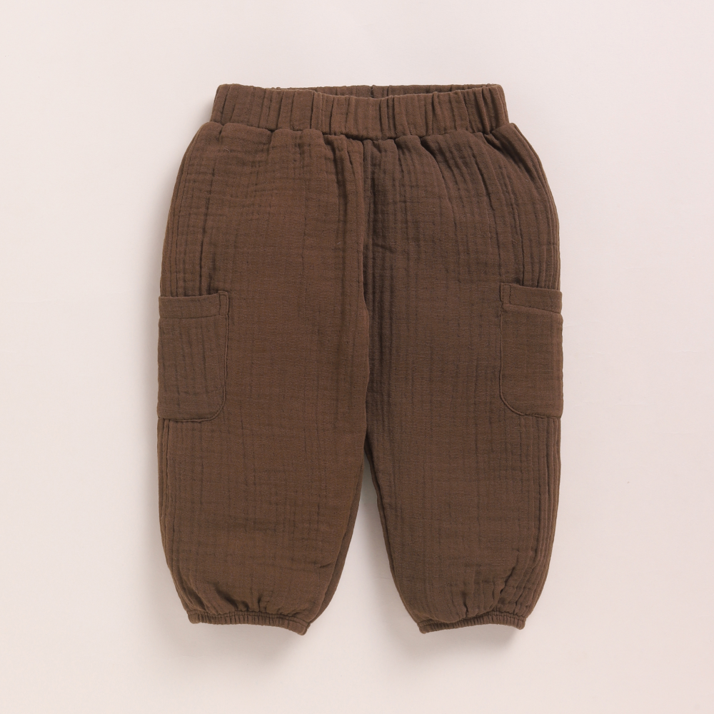 Cot &amp; Candy Baby Organic Muslin Short Sleeve Henley T-shirt With Lounge Pant Set-Cocoa Whisper