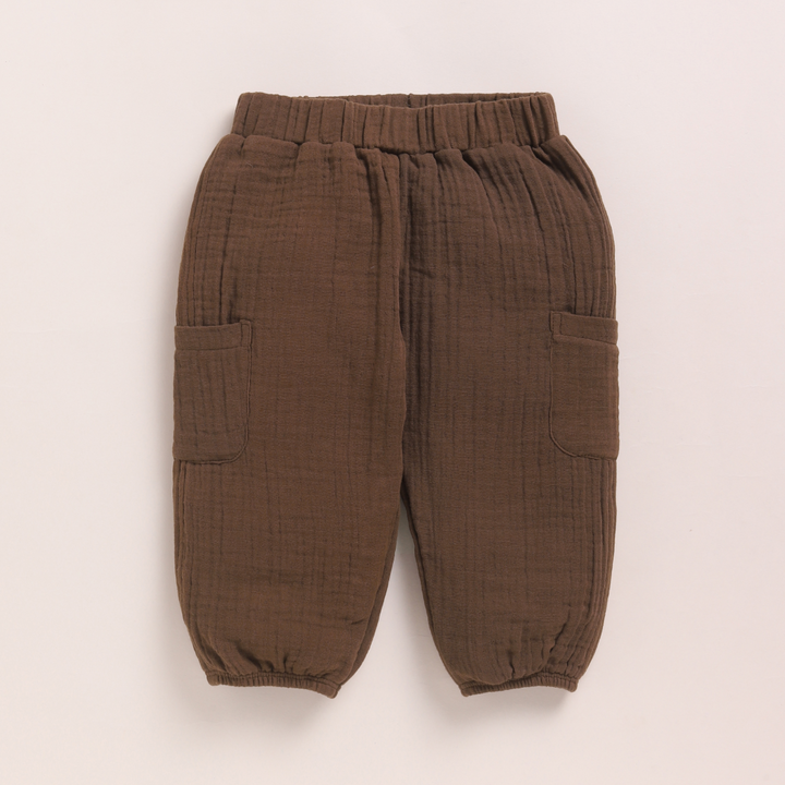 Cot &amp; Candy Baby Organic Muslin Short Sleeve Henley T-shirt With Lounge Pant Set-Cocoa Whisper