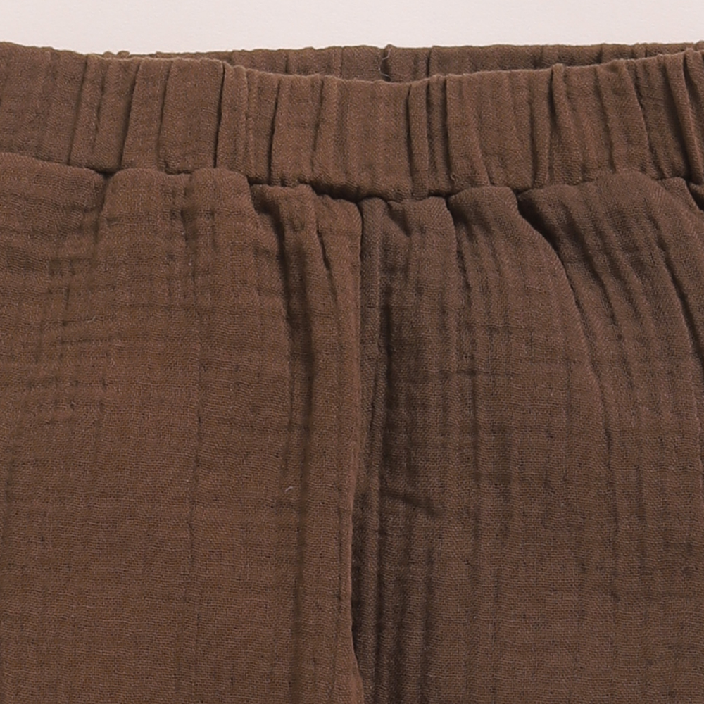 Cot &amp; Candy Baby Organic Muslin Short Sleeve Henley T-shirt With Lounge Pant Set-Cocoa Whisper