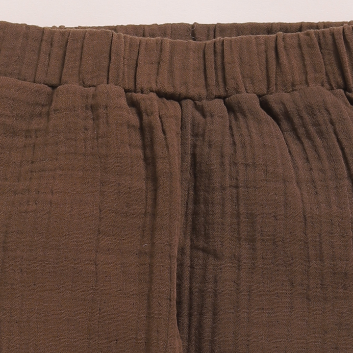 Cot &amp; Candy Baby Organic Muslin Short Sleeve Henley T-shirt With Lounge Pant Set-Cocoa Whisper