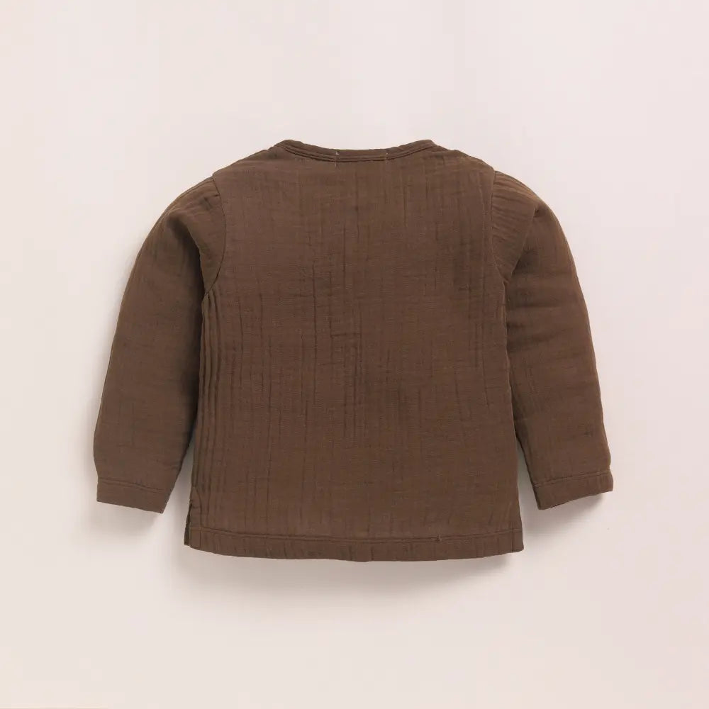 Cot &amp; Candy Baby Organic Muslin Long Sleeve Henley Tshirt With Lounge Pant Set-Cocoa Whisper