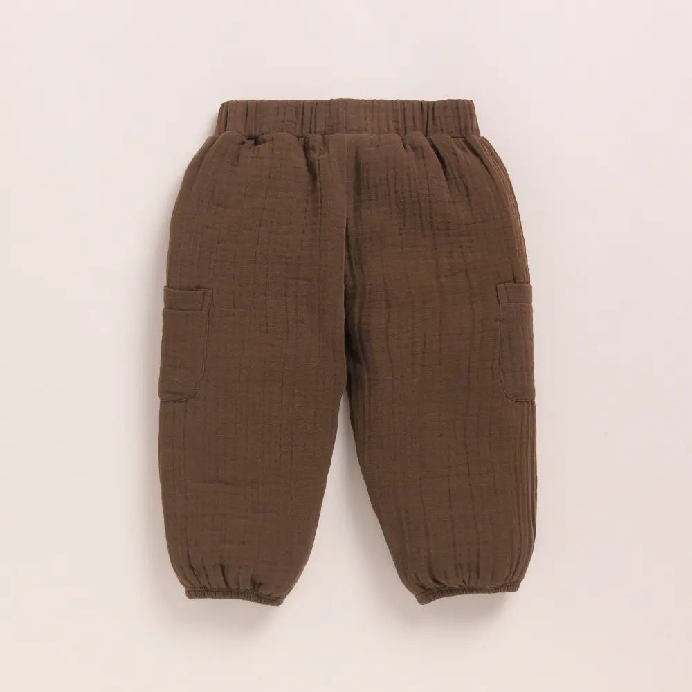 Cot &amp; Candy Baby Organic Muslin Long Sleeve Henley Tshirt With Lounge Pant Set-Cocoa Whisper