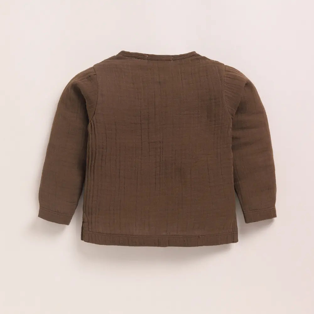 Cot &amp; Candy Baby Organic Muslin Long Sleeve Henley Tshirt With Lounge Pant Set-Cocoa Whisper + Oatmeal