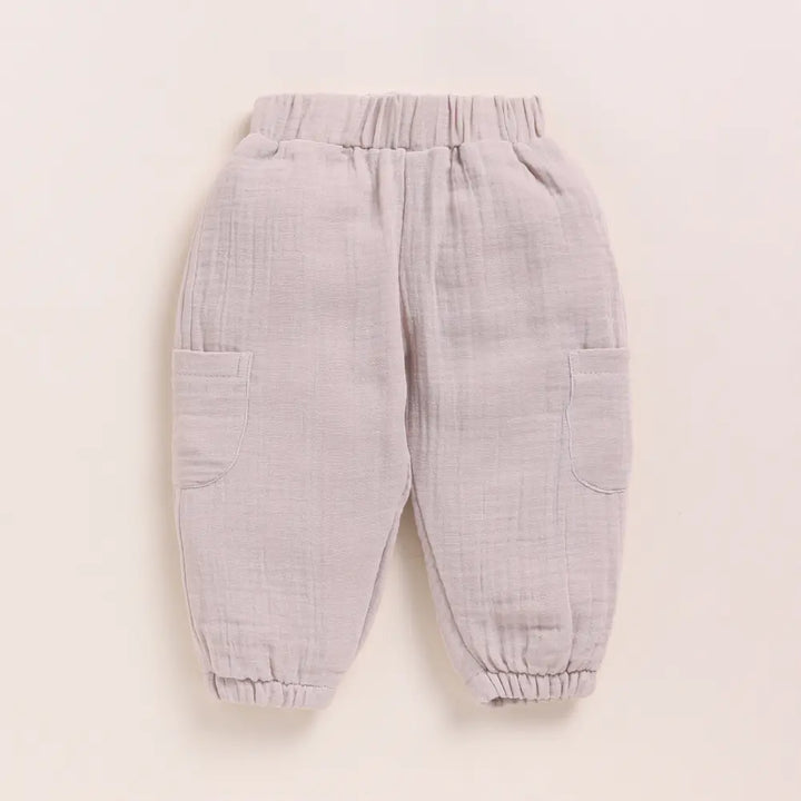 Cot &amp; Candy Baby Organic Muslin Long Sleeve Henley Tshirt With Lounge Pant Set-Cocoa Whisper + Oatmeal