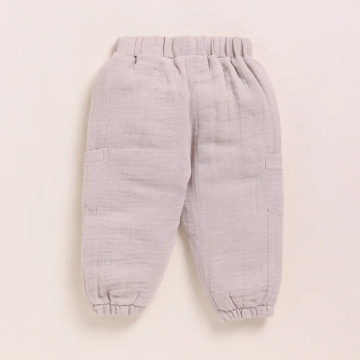 Cot &amp; Candy Baby Organic Muslin Long Sleeve Henley Tshirt With Lounge Pant Set-Cocoa Whisper + Oatmeal