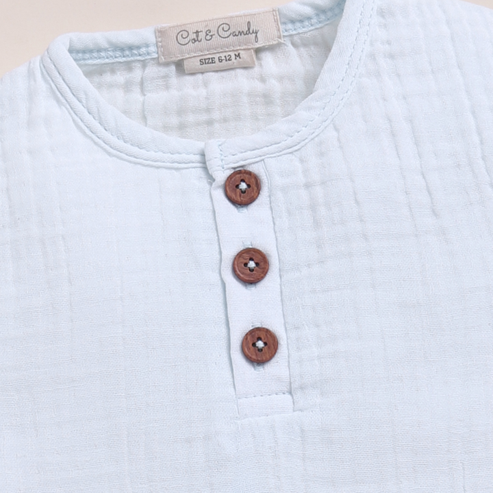 Cot &amp; Candy Baby Organic Muslin Short Sleeve Henley T-shirt With Lounge Pant Set-Icemelt