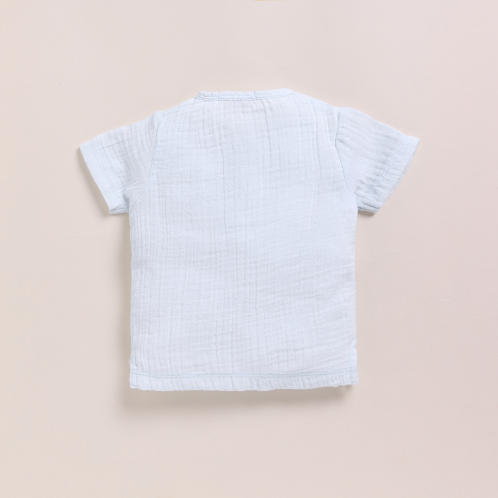 Cot &amp; Candy Baby Organic Muslin Short Sleeve Henley T-shirt With Lounge Pant Set-Icemelt