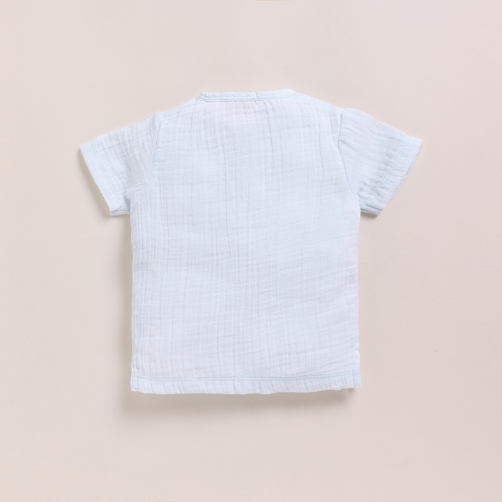 Cot &amp; Candy Baby Organic Muslin Short Sleeve Henley T-shirt With Lounge Pant Set-Icemelt