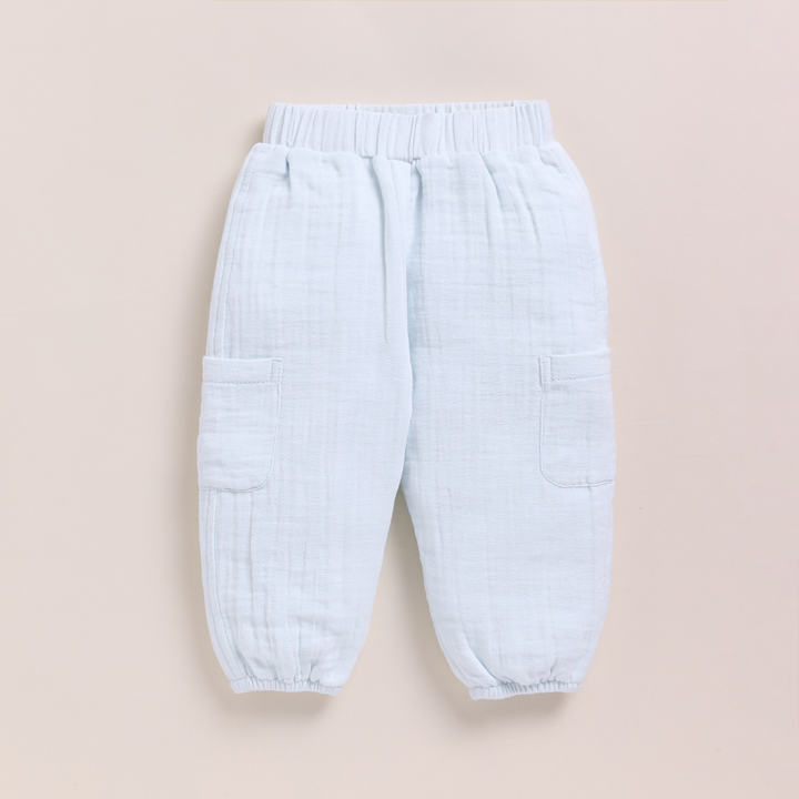 Cot &amp; Candy Baby Organic Muslin Short Sleeve Henley T-shirt With Lounge Pant Set-Icemelt