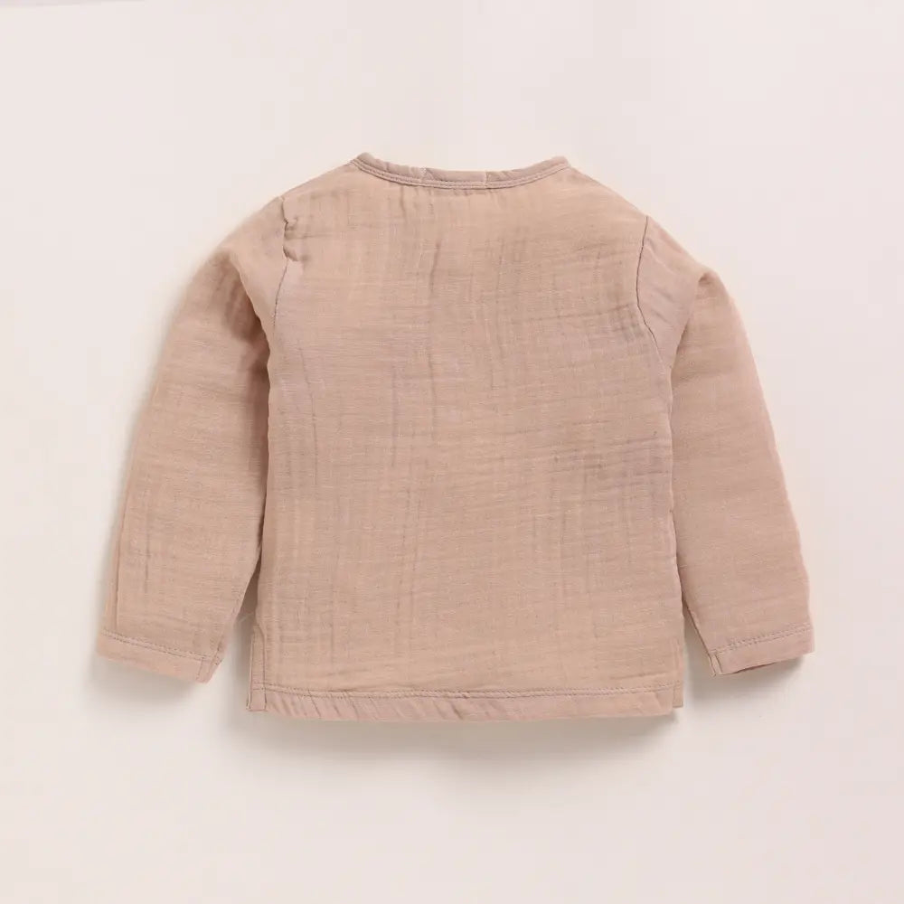 Cot &amp; Candy Baby Organic Muslin Long Sleeve Henley Tshirt With Lounge Pant Set-Latte + Cocoa Whisper