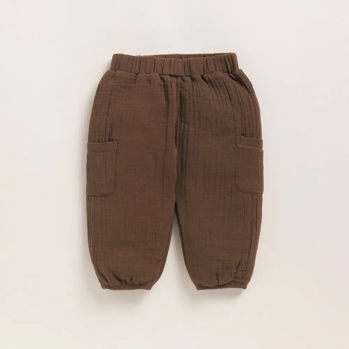 Cot &amp; Candy Baby Organic Muslin Long Sleeve Henley Tshirt With Lounge Pant Set-Latte + Cocoa Whisper