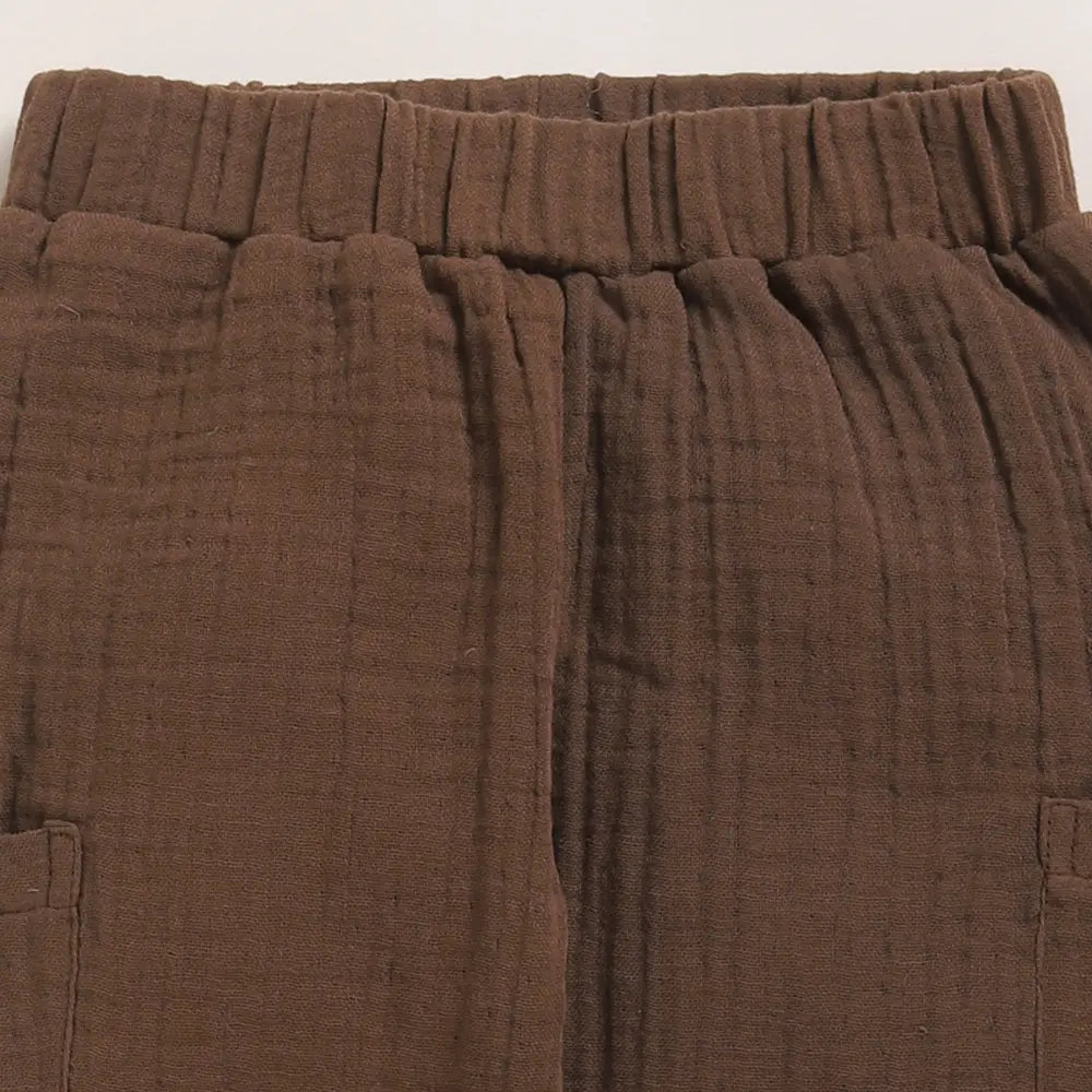 Cot &amp; Candy Baby Organic Muslin Long Sleeve Henley Tshirt With Lounge Pant Set-Latte + Cocoa Whisper