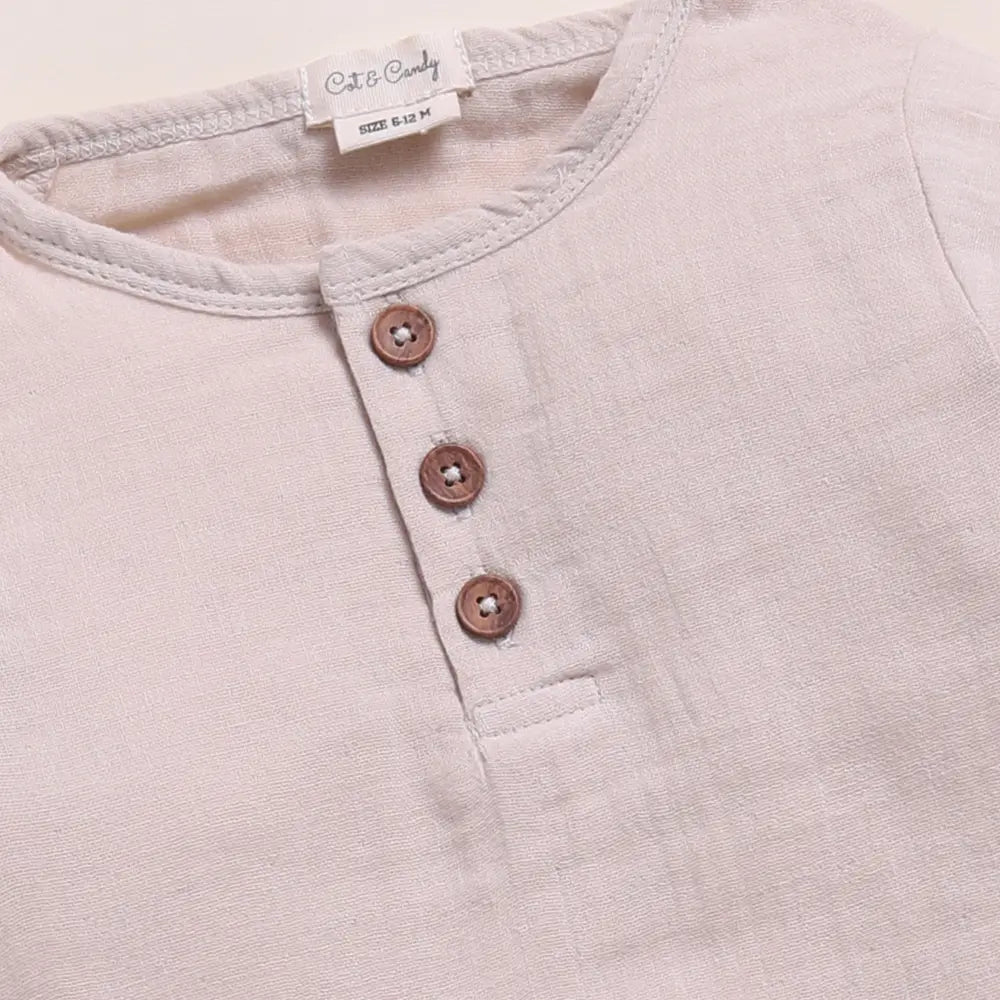 Cot &amp; Candy Baby Organic Muslin Long Sleeve Henley Tshirt With Lounge Pant Set-Oatmeal + Cocoa Whisper