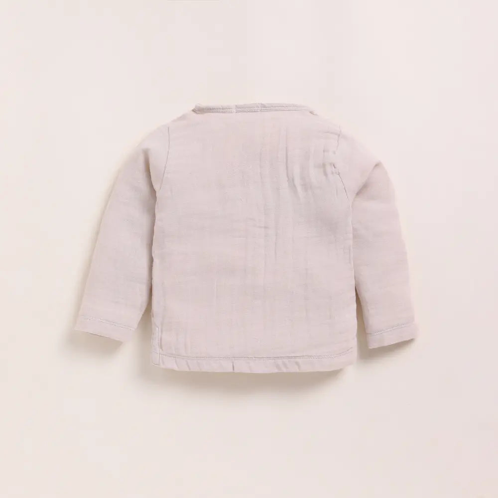 Cot &amp; Candy Baby Organic Muslin Long Sleeve Henley Tshirt With Lounge Pant Set-Oatmeal + Cocoa Whisper
