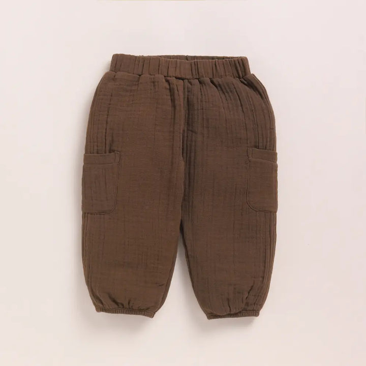 Cot &amp; Candy Baby Organic Muslin Long Sleeve Henley Tshirt With Lounge Pant Set-Oatmeal + Cocoa Whisper