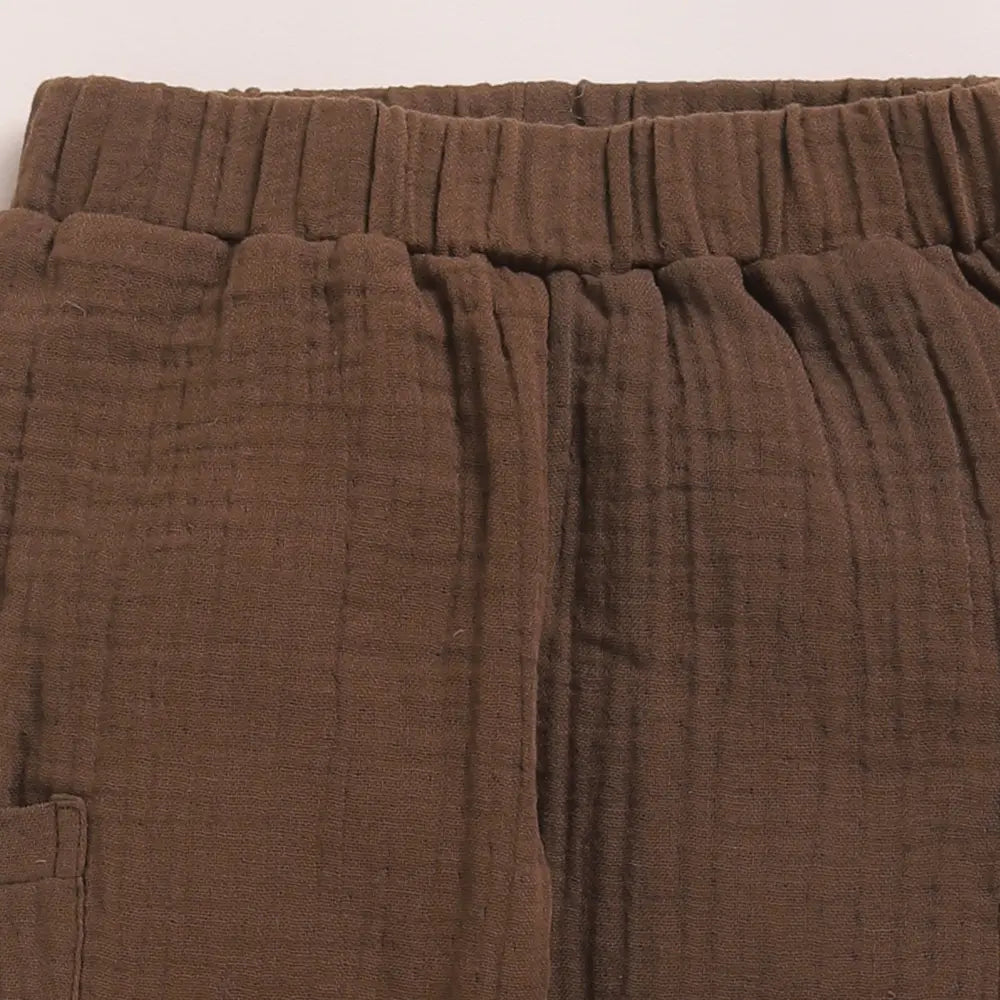 Cot &amp; Candy Baby Organic Muslin Long Sleeve Henley Tshirt With Lounge Pant Set-Oatmeal + Cocoa Whisper