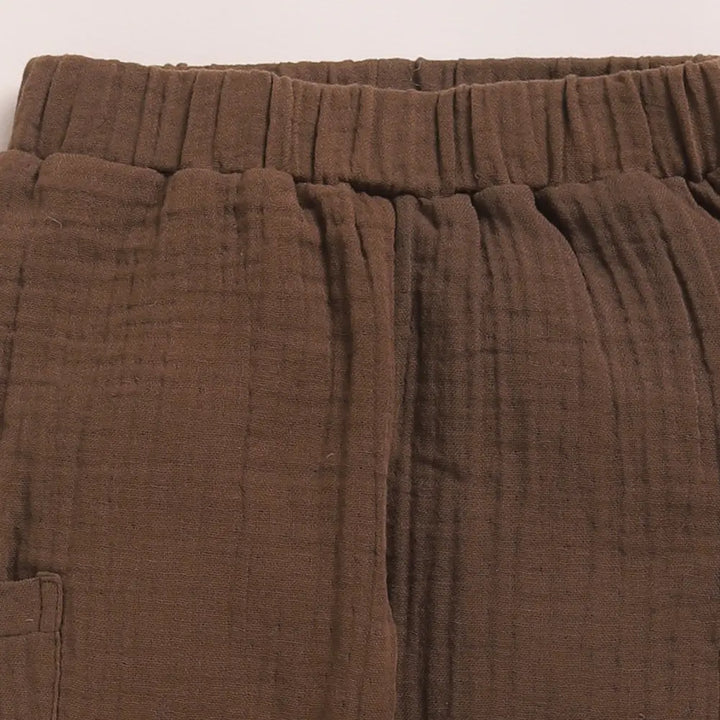 Cot &amp; Candy Baby Organic Muslin Long Sleeve Henley Tshirt With Lounge Pant Set-Oatmeal + Cocoa Whisper