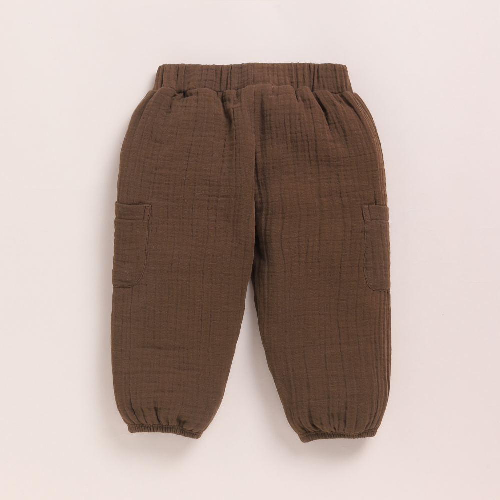 Cot &amp; Candy Baby Organic Muslin Short Sleeve Henley T-shirt With Lounge Pant Set-Latte + Cocoa Whisper