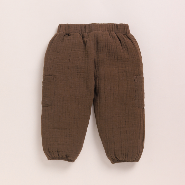 Cot &amp; Candy Baby Organic Muslin Short Sleeve Henley T-shirt With Lounge Pant Set-Latte + Cocoa Whisper