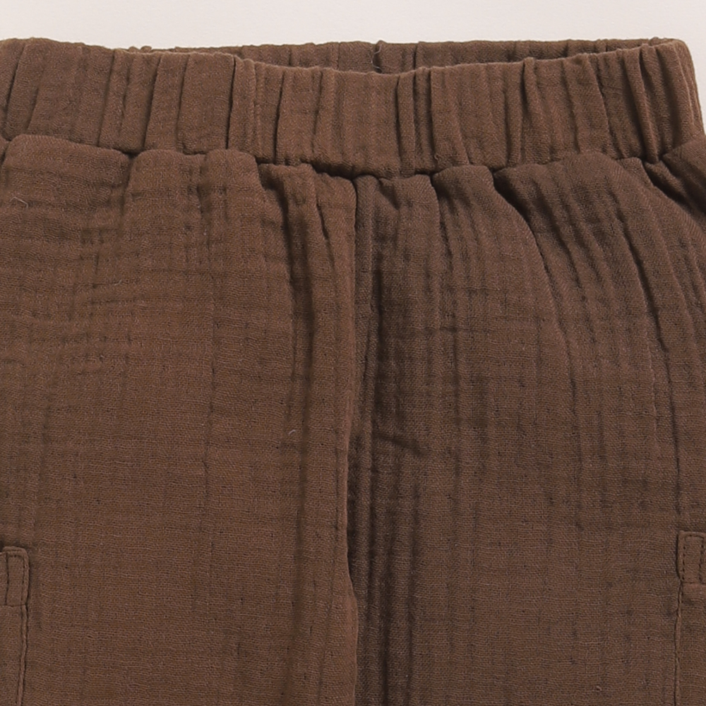 Cot &amp; Candy Baby Organic Muslin Short Sleeve Henley T-shirt With Lounge Pant Set-Latte + Cocoa Whisper
