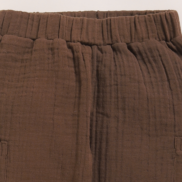 Cot &amp; Candy Baby Organic Muslin Short Sleeve Henley T-shirt With Lounge Pant Set-Latte + Cocoa Whisper