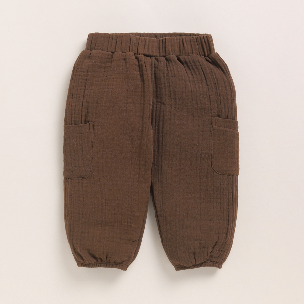 Cot &amp; Candy Baby Organic Muslin Short Sleeve Henley T-shirt With Lounge Pant Set-Latte + Cocoa Whisper