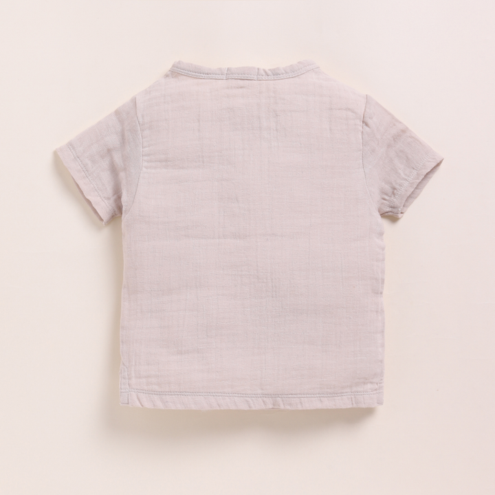 Cot &amp; Candy Baby Organic Muslin Short Sleeve Henley T-shirt With Lounge Pant Set-Oatmeal + Cocoa Whisper