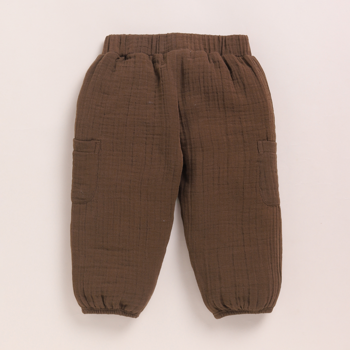 Cot &amp; Candy Baby Organic Muslin Short Sleeve Henley T-shirt With Lounge Pant Set-Oatmeal + Cocoa Whisper