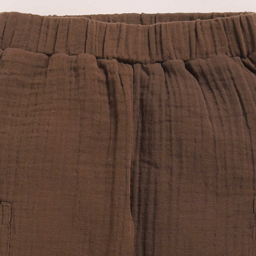 Cot &amp; Candy Baby Organic Muslin Short Sleeve Henley T-shirt With Lounge Pant Set-Oatmeal + Cocoa Whisper