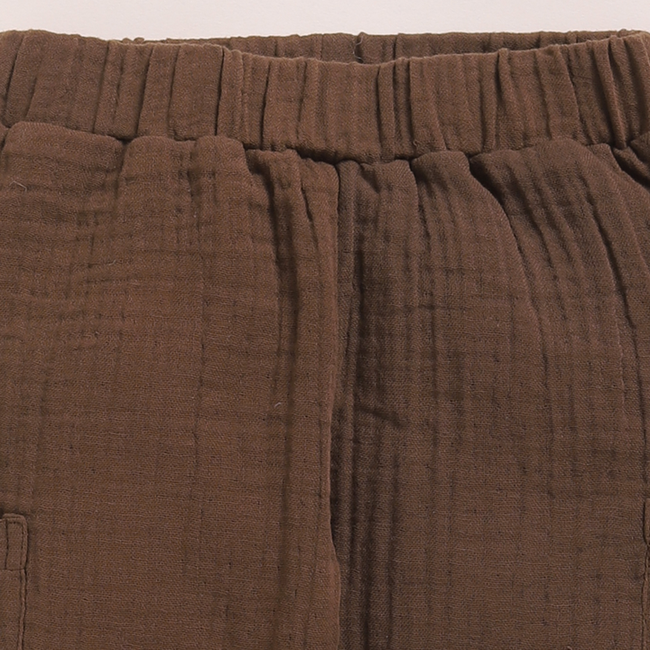 Cot &amp; Candy Baby Organic Muslin Short Sleeve Henley T-shirt With Lounge Pant Set-Oatmeal + Cocoa Whisper