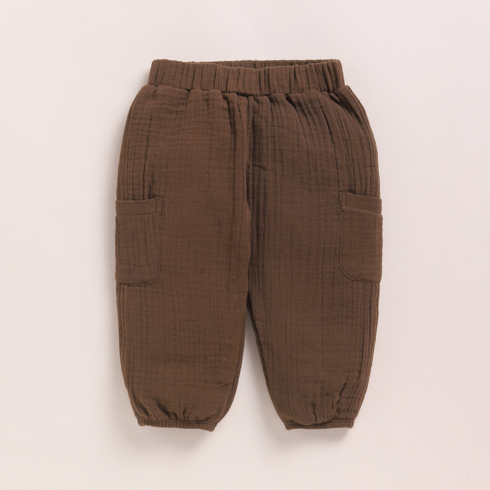 Cot &amp; Candy Baby Organic Muslin Short Sleeve Henley T-shirt With Lounge Pant Set-Oatmeal + Cocoa Whisper