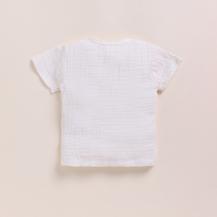 Cot &amp; Candy Baby Organic Muslin Short Sleeve Henley T-shirt With Lounge Pant Set-Milk + Cocoa Whisper
