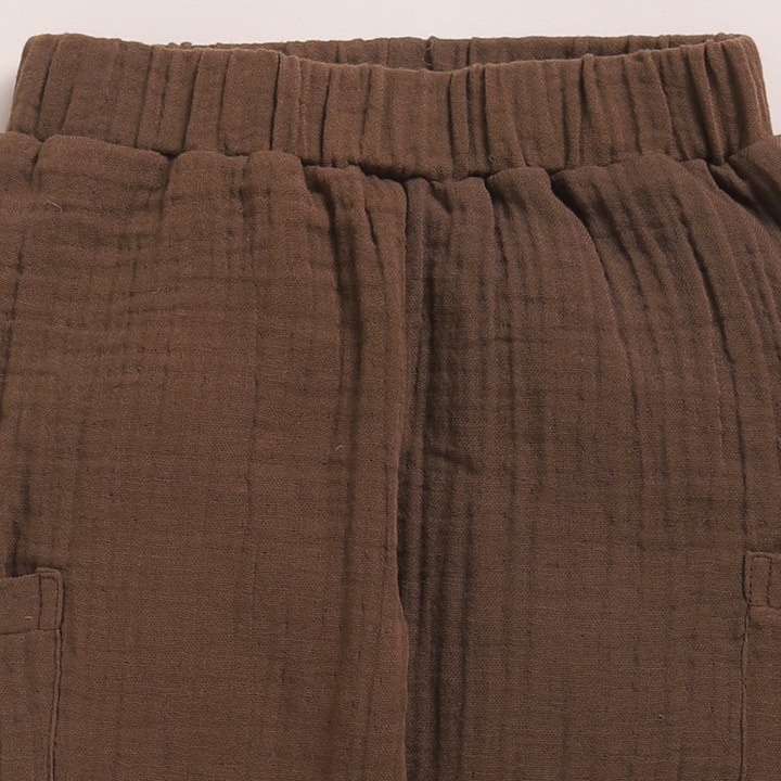 Cot &amp; Candy Baby Organic Muslin Short Sleeve Henley T-shirt With Lounge Pant Set-Milk + Cocoa Whisper