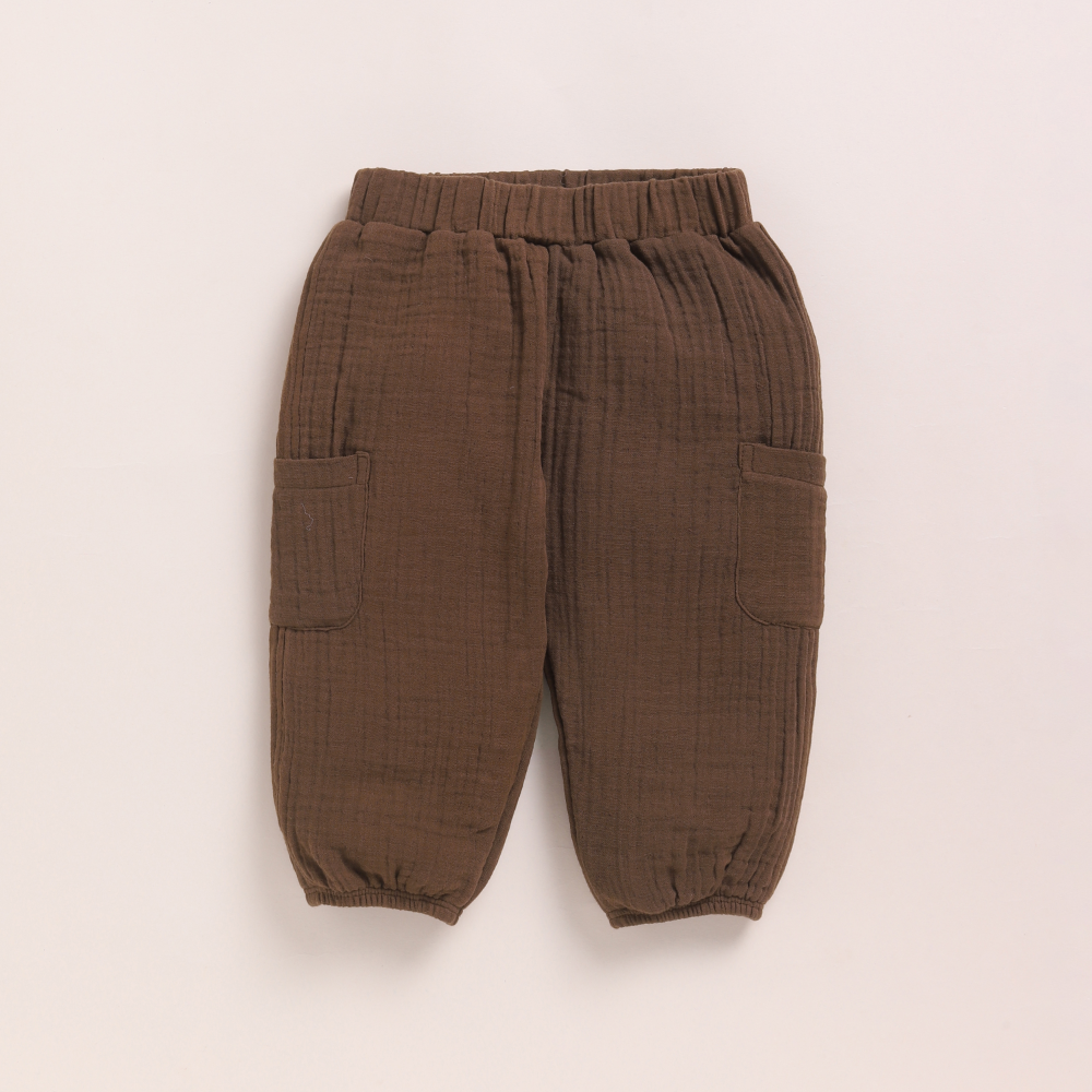 Cot &amp; Candy Baby Organic Muslin Short Sleeve Henley T-shirt With Lounge Pant Set-Milk + Cocoa Whisper