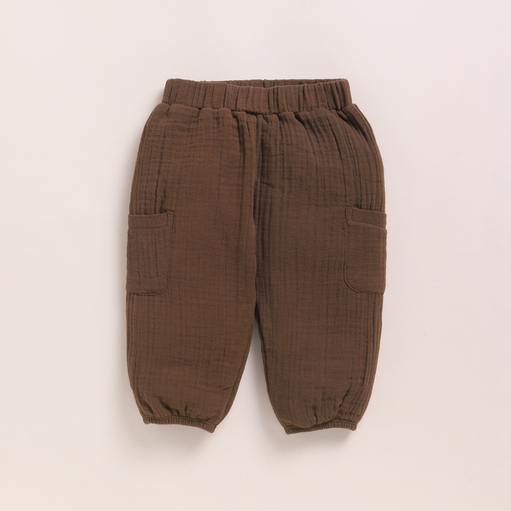 Cot &amp; Candy Baby Organic Muslin Short Sleeve Henley T-shirt With Lounge Pant Set-Milk + Cocoa Whisper