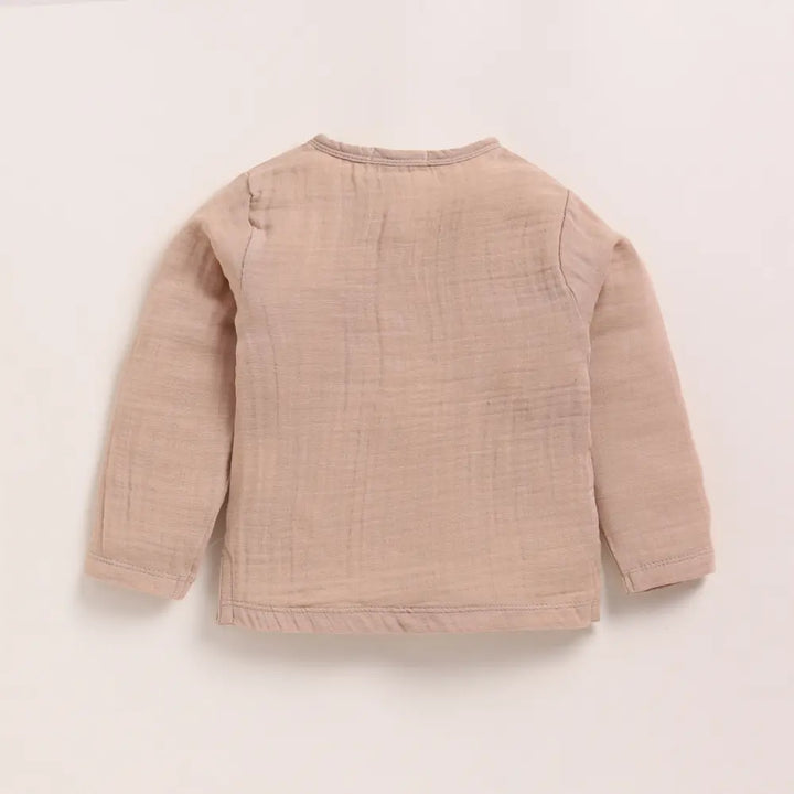 Cot &amp; Candy Baby Organic Muslin Long Sleeve Henley T-Shirt-Latte
