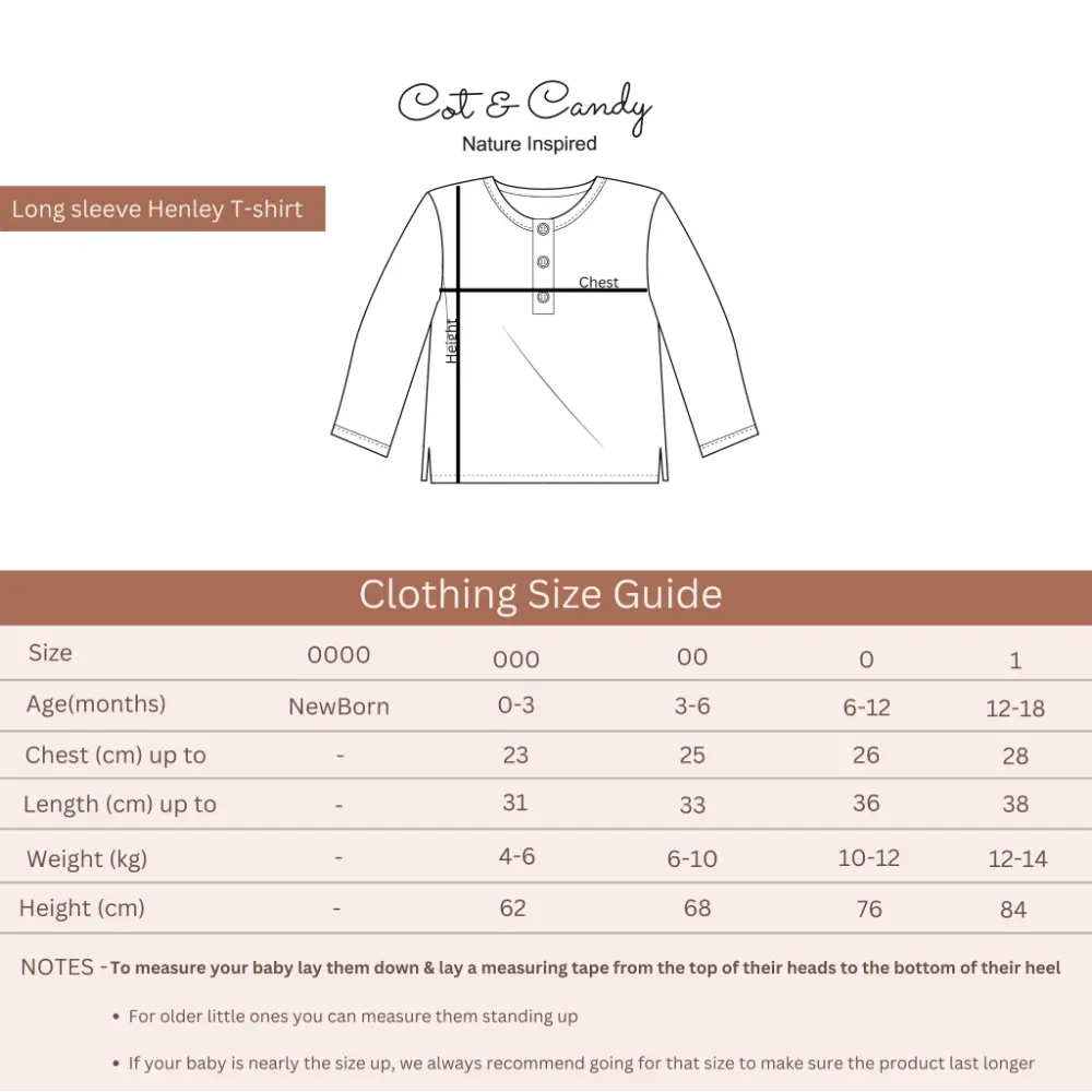 Cot &amp; Candy Baby Organic Muslin Long Sleeve Henley T-Shirt-Latte