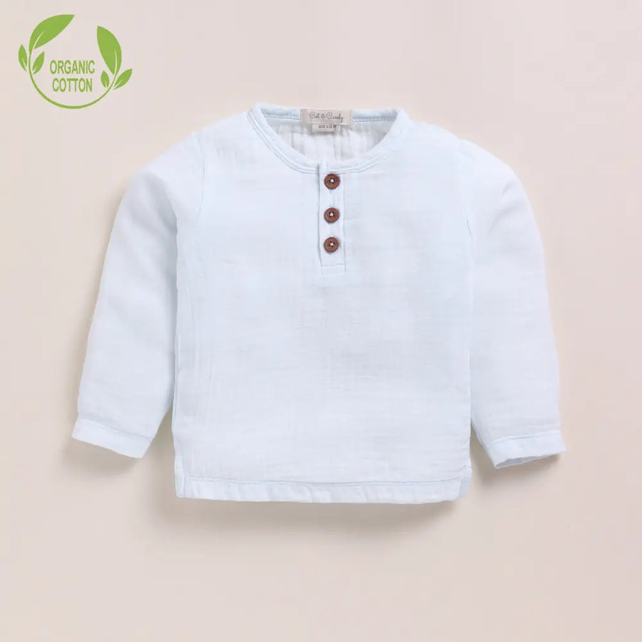 Cot & Candy Baby Organic Muslin Long Sleeve Henley T-Shirt-Ice Melt