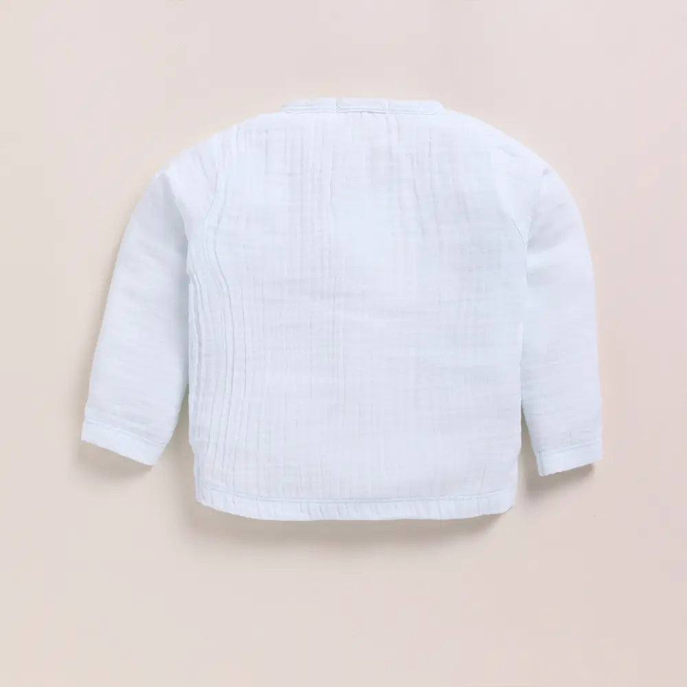 Cot &amp; Candy Baby Organic Muslin Long Sleeve Henley T-Shirt-Ice Melt
