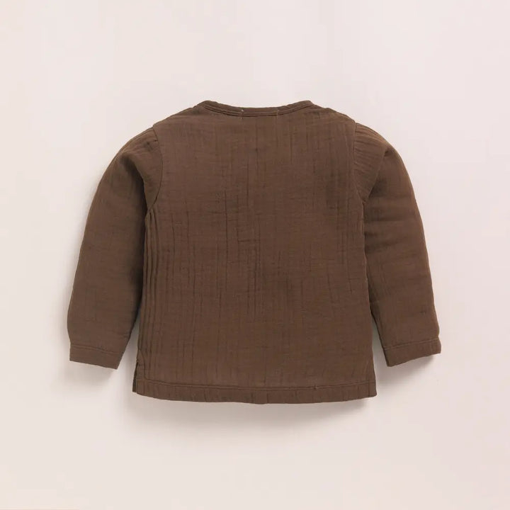 Cot &amp; Candy Baby Organic Muslin Long Sleeve Henley T-Shirt-Cocoa Whisper