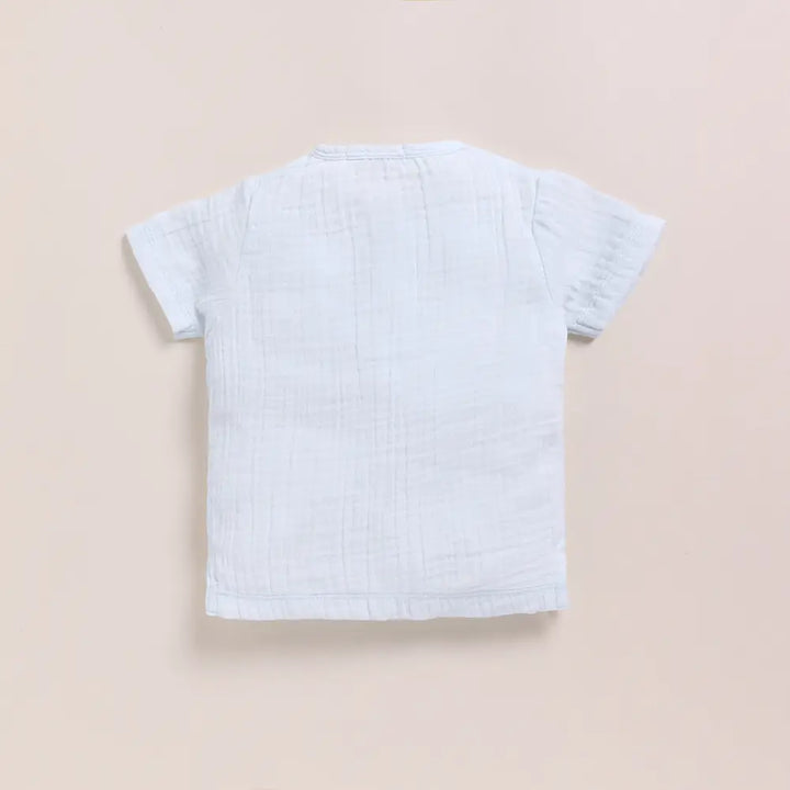 Cot &amp; Candy Baby Organic Muslin Short Sleeve Henley T-Shirt-Ice Melt