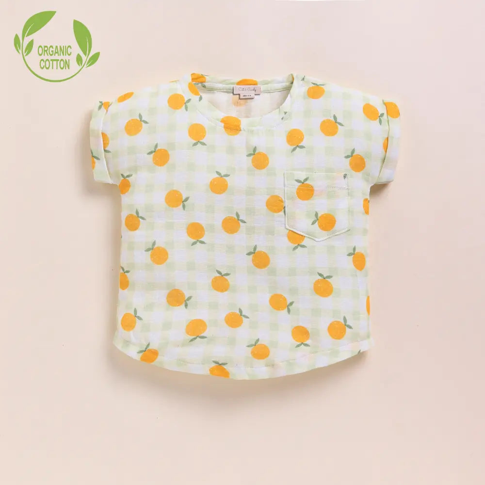 Cot &amp; Candy Baby Organic Muslin Oversized Tees-Orange Print