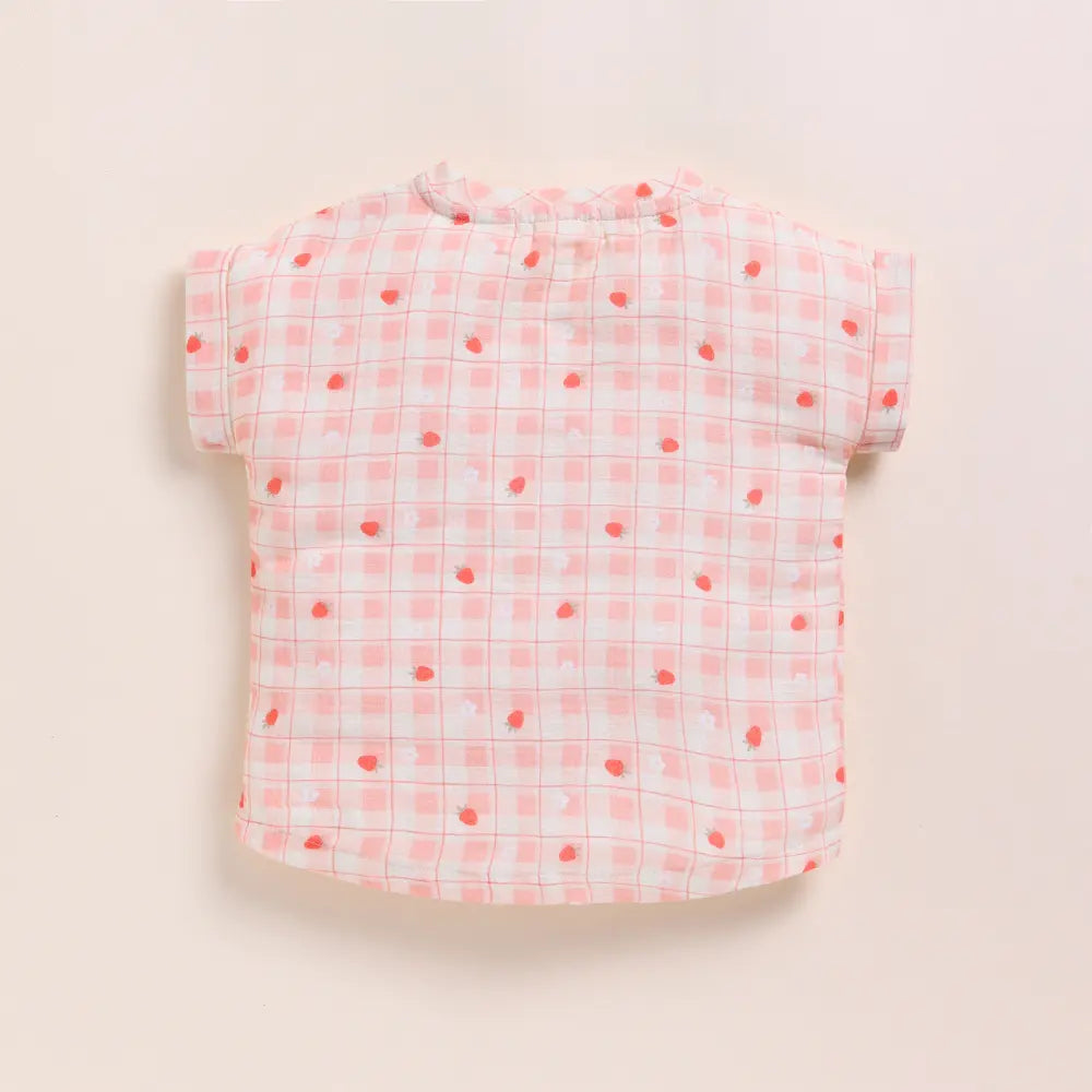 Cot &amp; Candy Baby Organic Muslin Oversized Tees-Strawberry Print